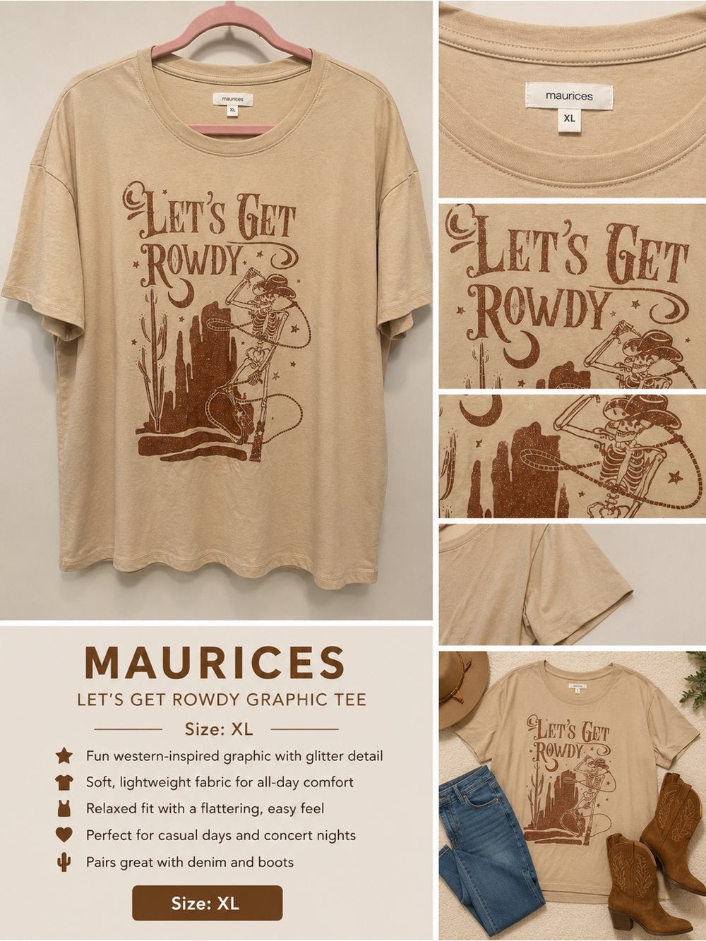 Maurices Beige Graphic Tee with Brown Print